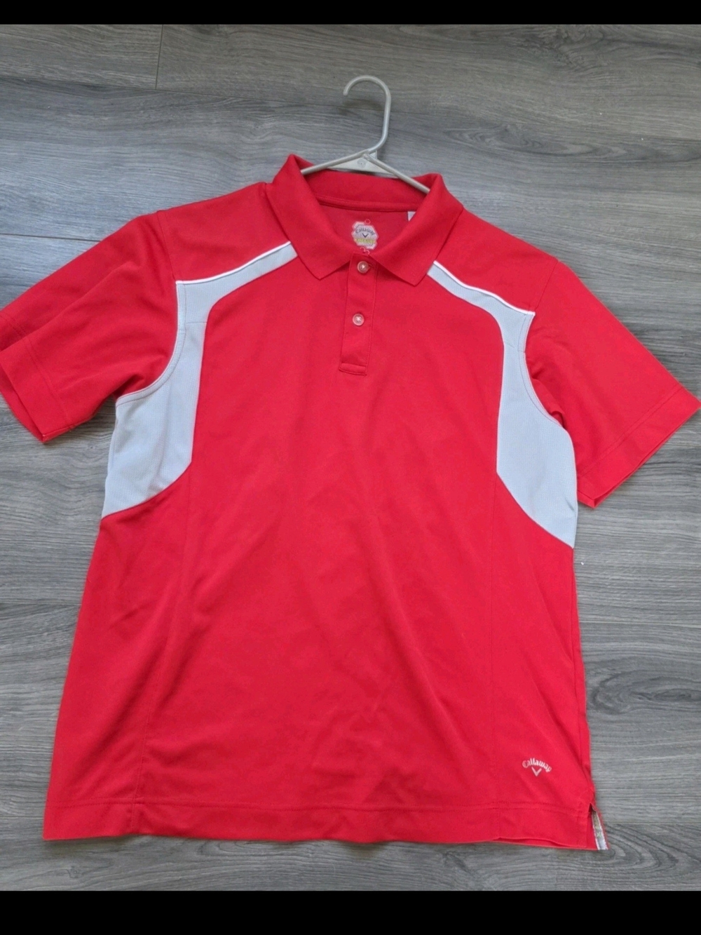 Callaway Golf Men's L/XL Red White Colorblock Performance Polo Shirt Short Sleev